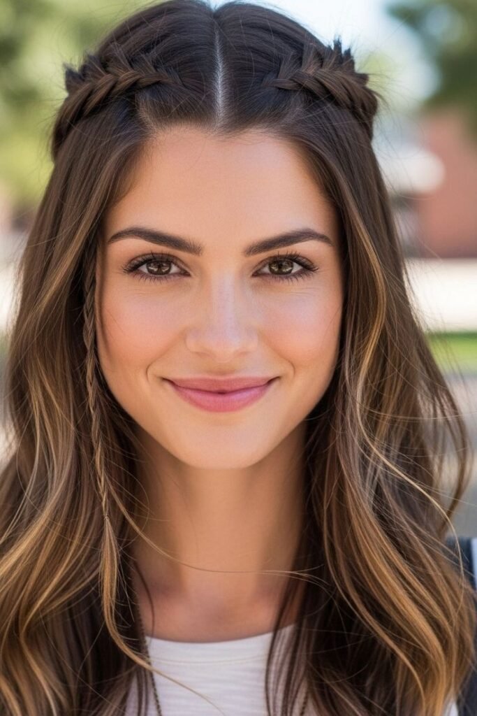Symmetrical Double Side Braids with Face-Framing Tendrils