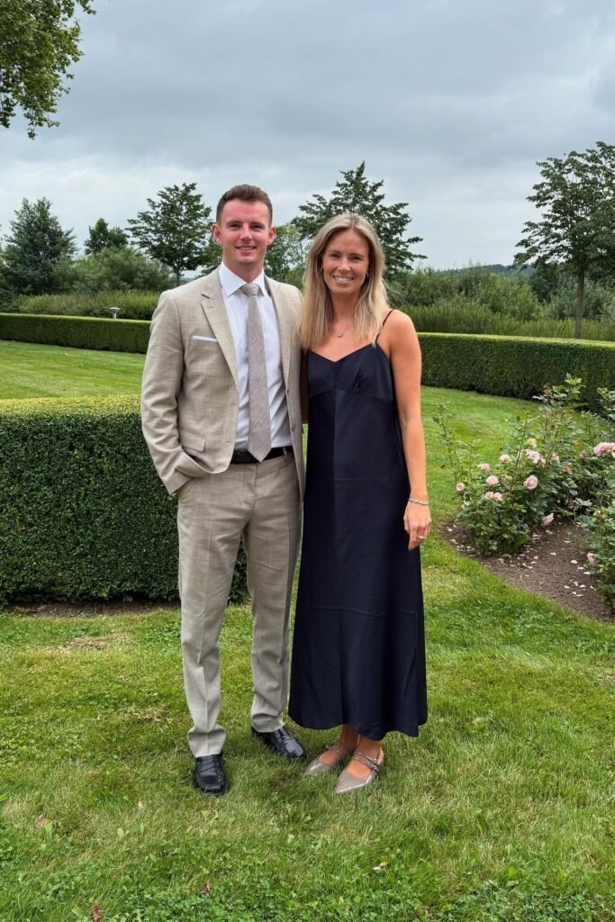 Tan Linen Suit + Beige Textured Tie + Black Loafers