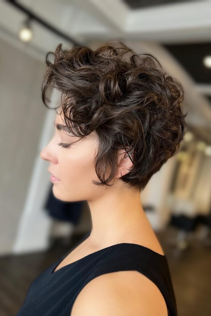 Tapered Curly Pixie with Wispy Micro-Bangs