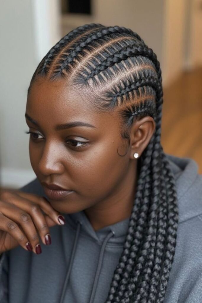 Tapered Feed-in Cornrows with Precise Geometric Parting