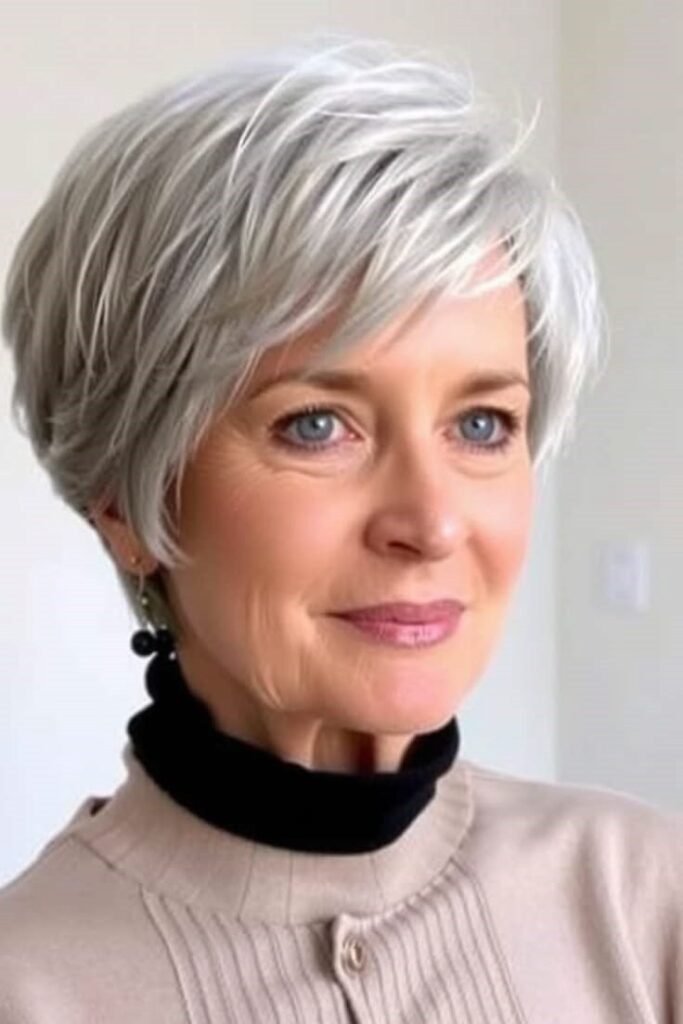 Textured Ash Grey Pixie with Layered Volume