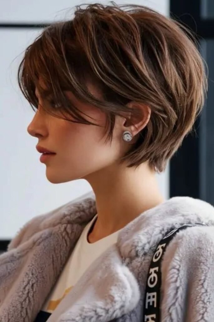 Textured Bixie with Wispy Side-Swept Bangs