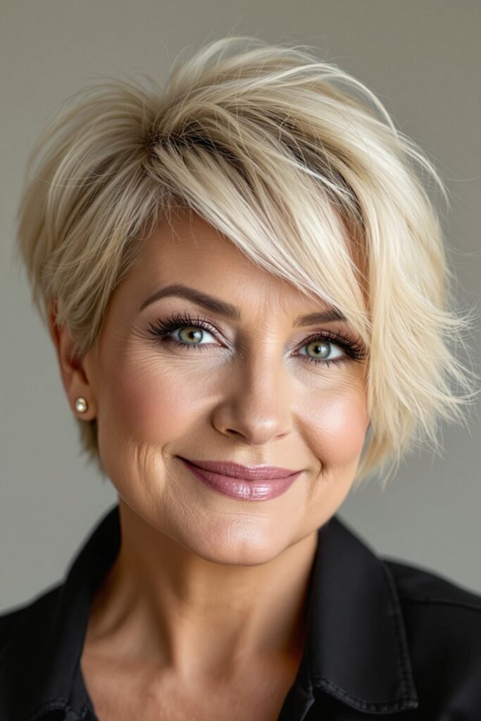 Textured Champagne Blonde Bob with Deep Side Part