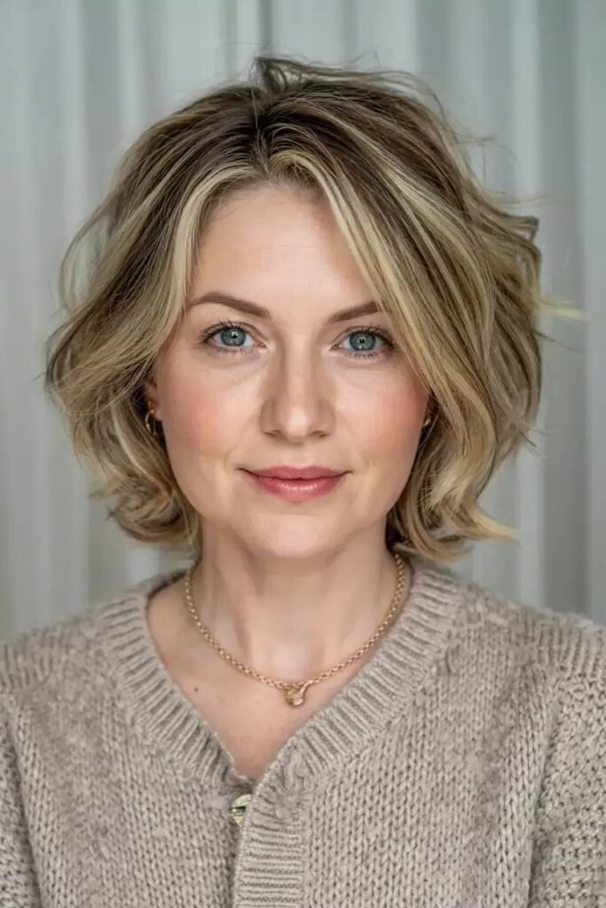Textured Chin-Length Bob with Golden Blonde Balayage
