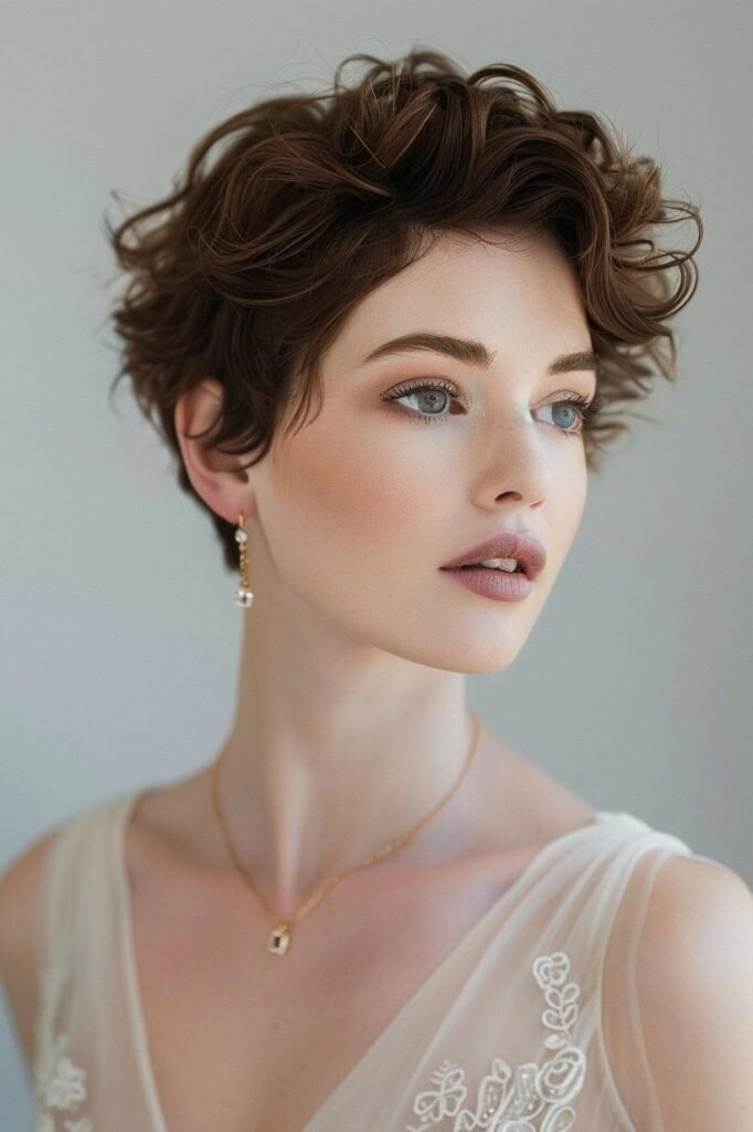 Textured Curly Pixie with Soft Face-Framing Taper