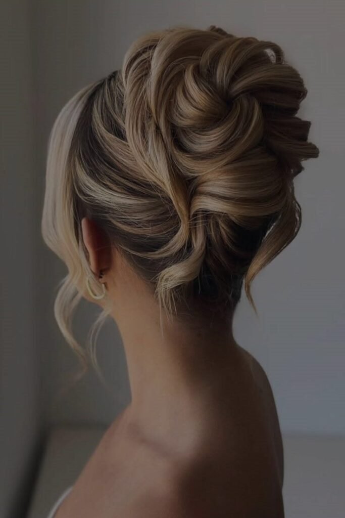 Textured High Bun with Sculpted Waves