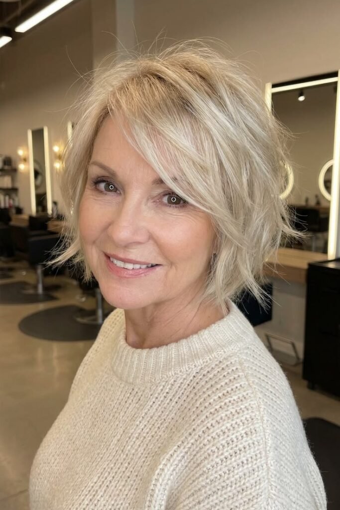 Textured Layered Bob with Side-Swept Fringe