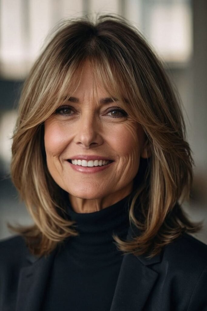 Textured Lob with Wispy Curtain Bangs