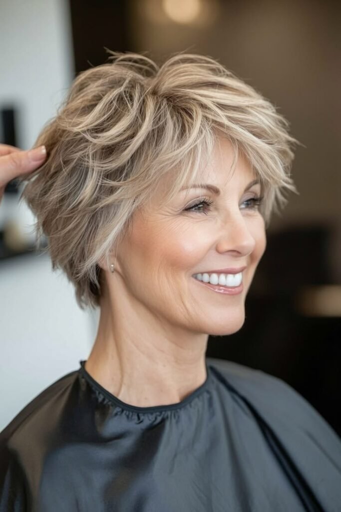 Textured Pixie Cut with Spiky Crown Layers and Tapered Sides