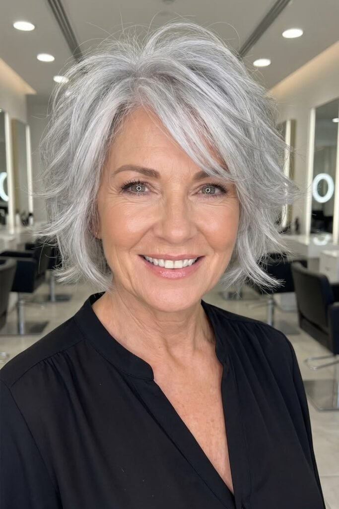 Textured Shaggy Bob with Long Side Bangs