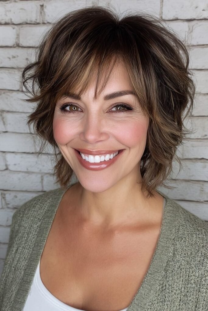 Textured Shaggy Bob with Wispy Bangs