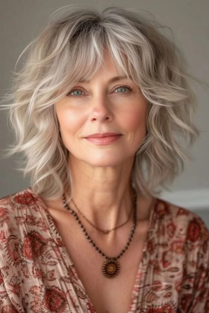 Textured Shaggy Bob with Wispy Curtain Bangs