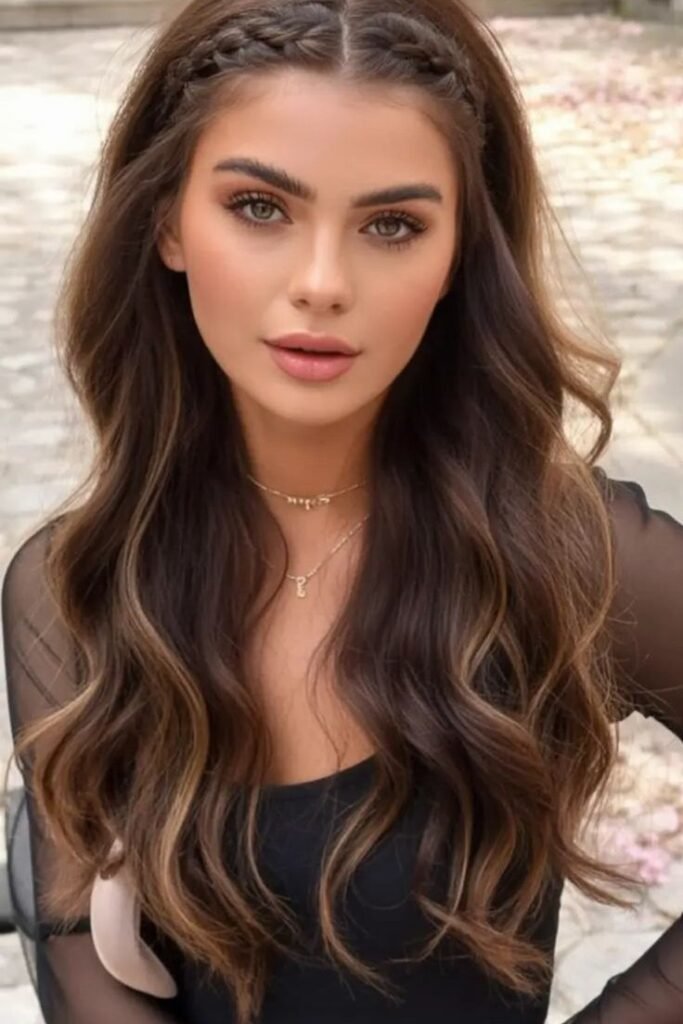 Thin Double Braid Headband with Center Part and Deep Waves