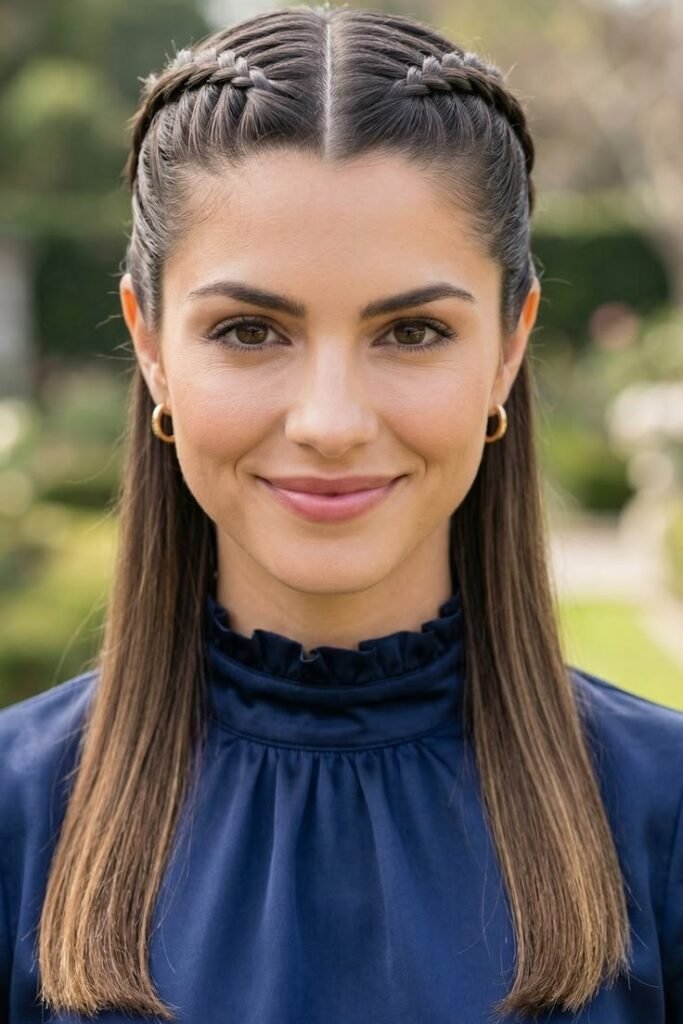 Tight Symmetrical Dutch Braids with Sleek Straight Back Finish