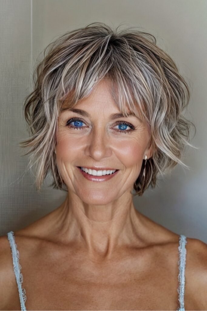 Tousled Ash Blonde Bob with Thin Wispy Bangs