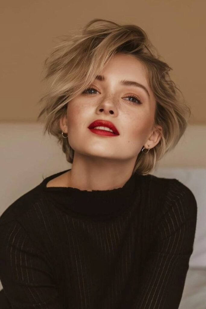 Tousled Blonde Bop with Deep Side Part