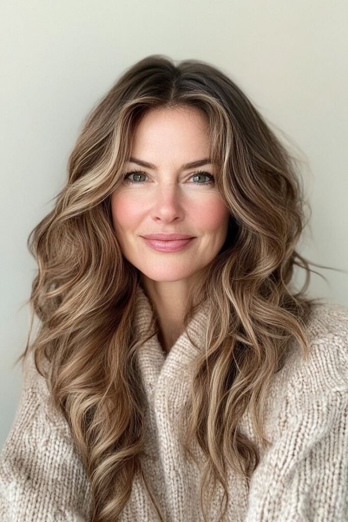 Tousled Brunette Shag with Soft Caramel Money Pieces