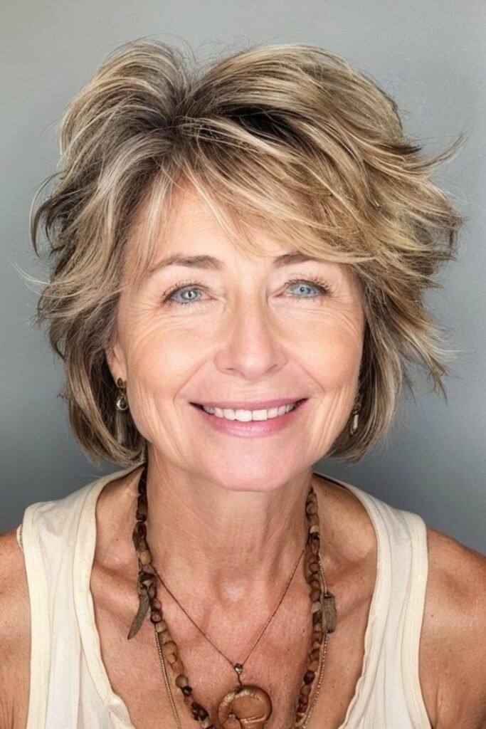 Tousled Honey Blonde Bob with Dynamic Face-Framing Taper