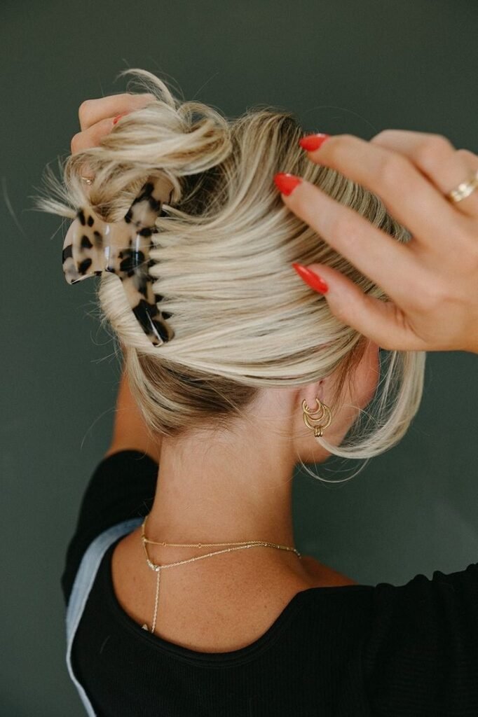 Tousled Top Knot with Large Spotted Claw Clip