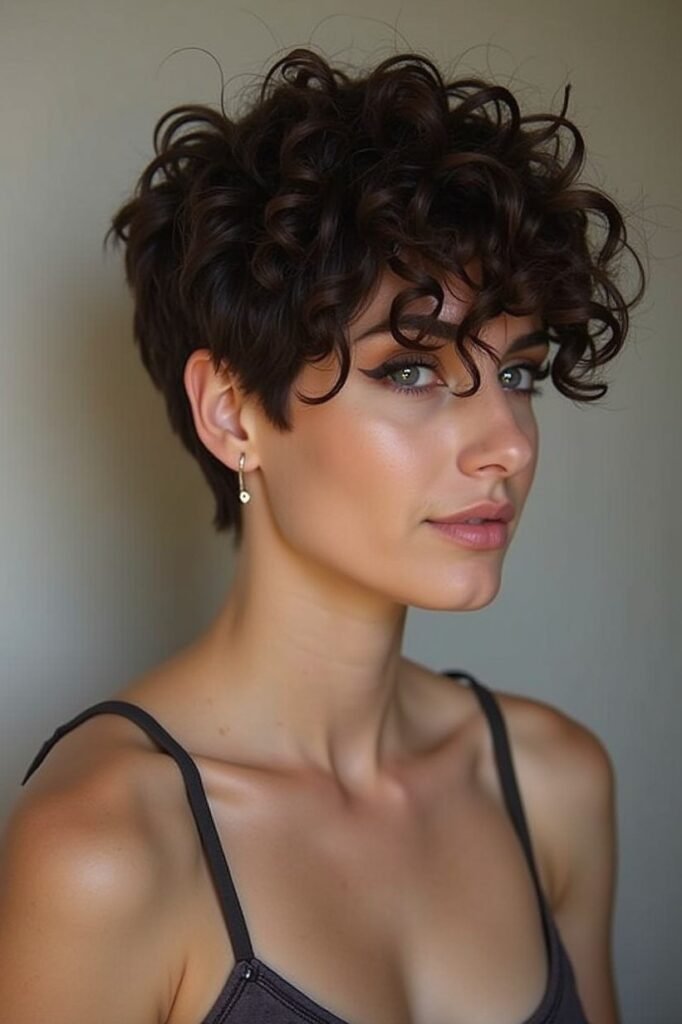 Tousled Wavy Pixie with Long Crown Layers