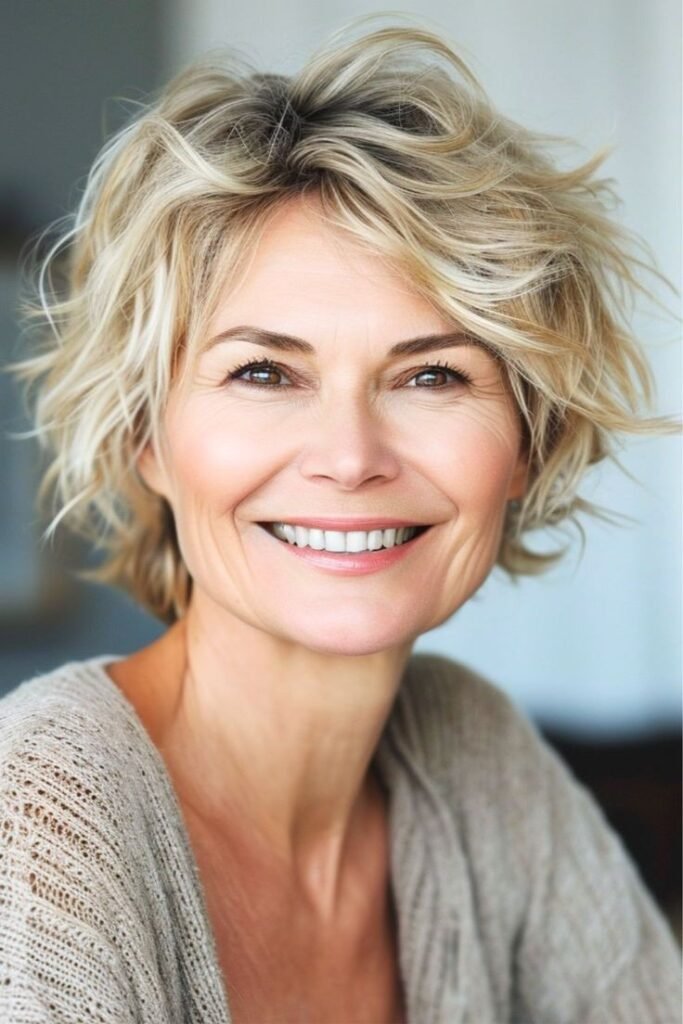 Tousled Wavy Pixie with Sun-Kissed Highlights