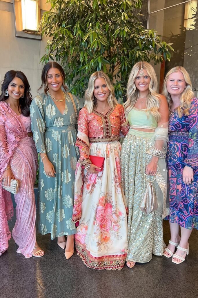 Traditional South Asian Ensembles (Sari, Anarkali, & Lehenga) + Embellished Clutches + Heeled Sandals