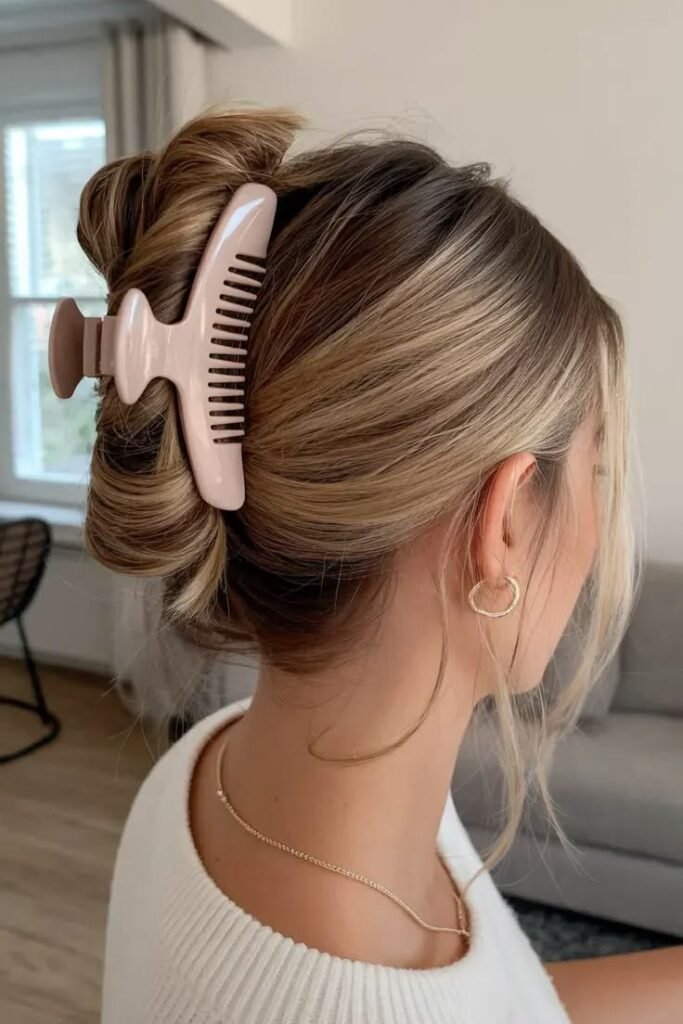Twisted High Bun with Nude Arched Hair Claw