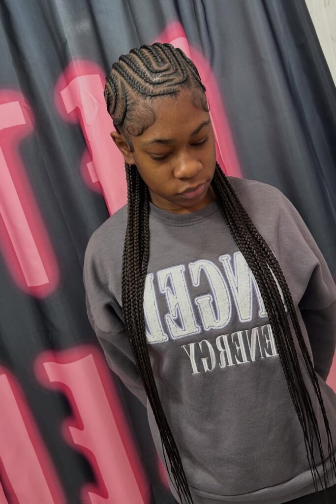 U-Shaped Stitch Braids with Symmetric Curved Parting