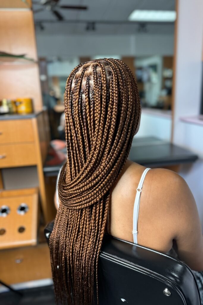 Ultra-Long Small Knotless Braids in Copper