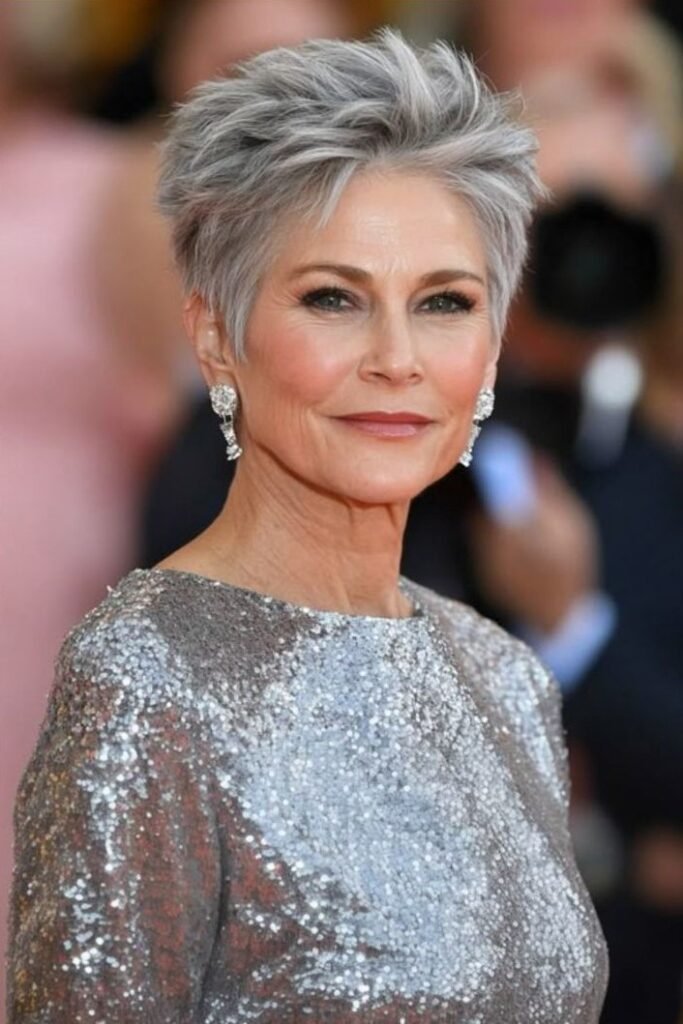 Ultra-Short Spiky Grey Pixie with Tapered Sides