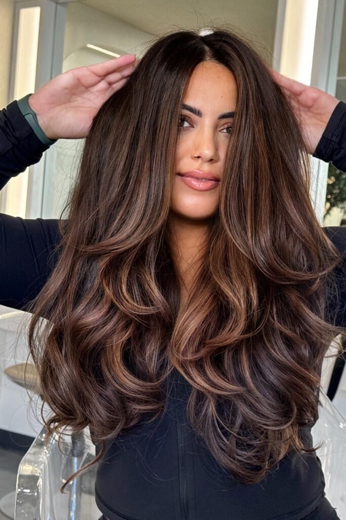 Ultra-Voluminous Dark Brown Layers with Soft Chestnut Highlights