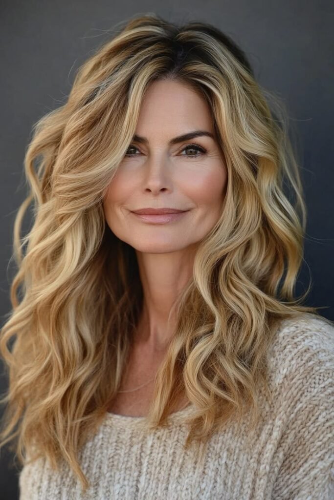 Voluminous Blonde Waves with Honey Highlights
