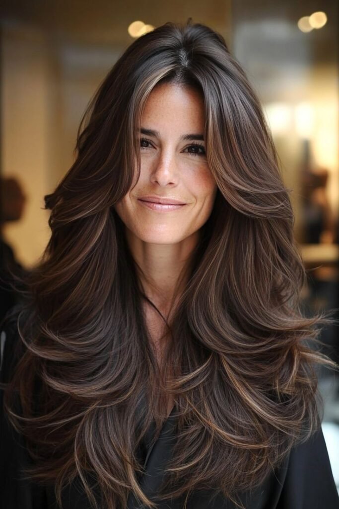Voluminous Butterfly Cut with Deep Brunette Layers