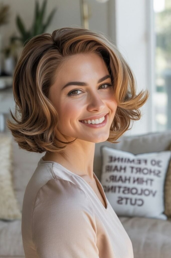 Voluminous Caramel Bob with Flipped-Out Ends