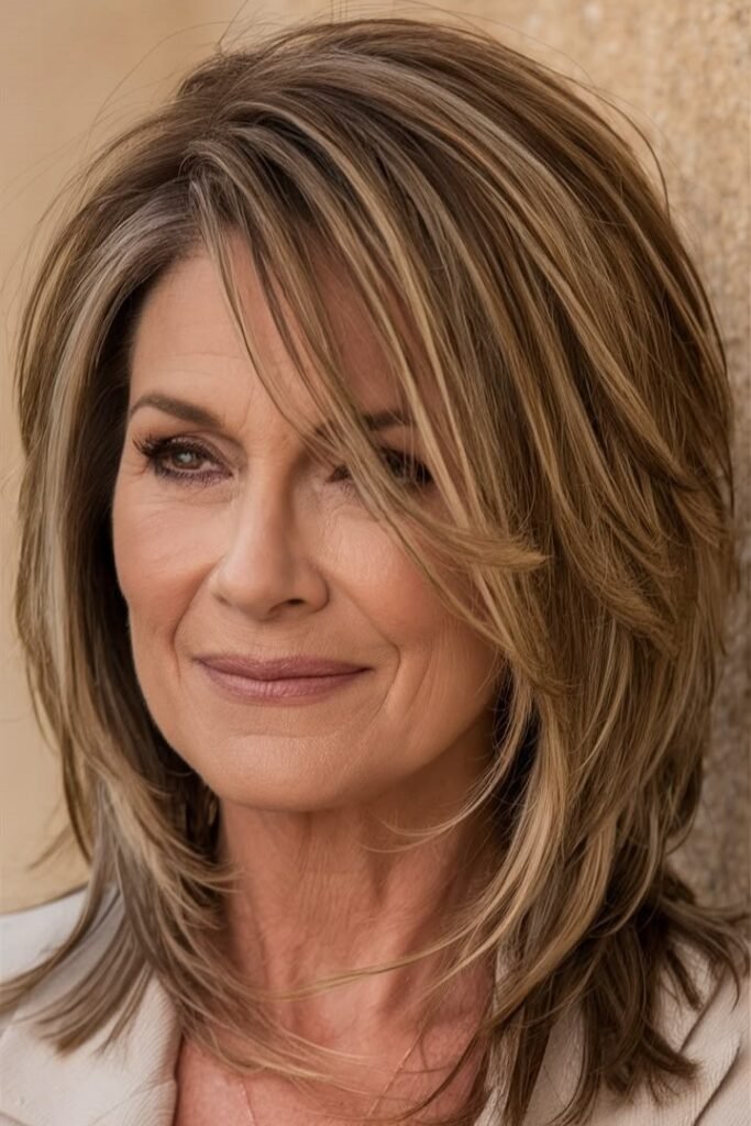 Voluminous Face-Framing Layers with Honey Highlights
