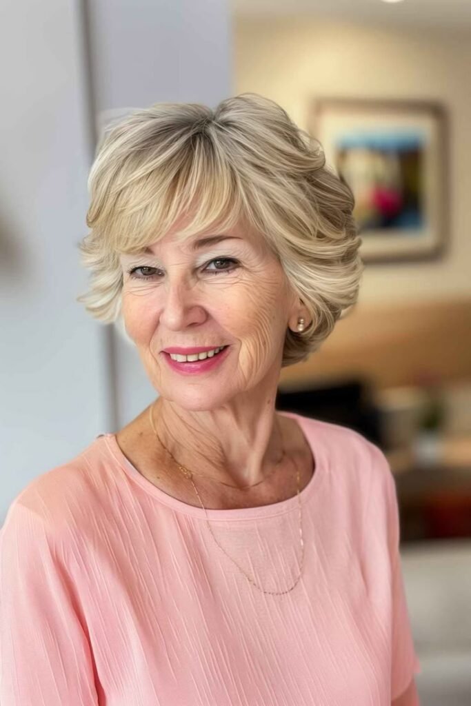 Voluminous Honey Blonde Feathered Bob