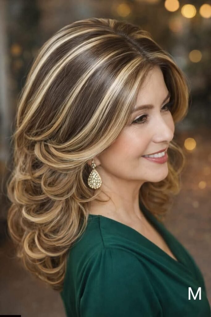 Voluminous Layered Blowout with Chunky Caramel Highlights