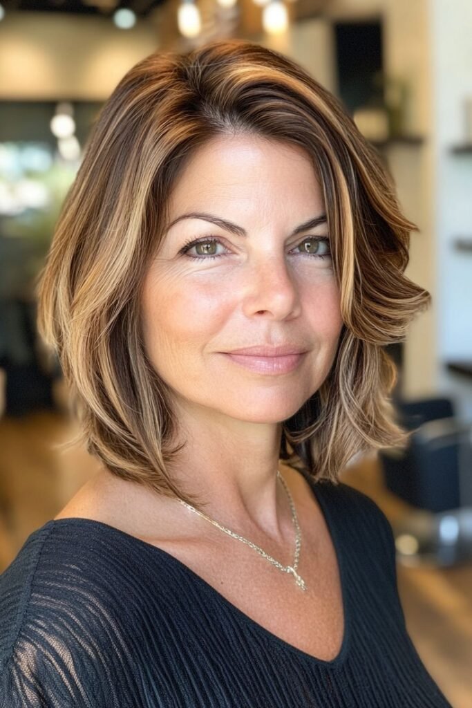 Voluminous Layered Bob with Honey Blonde Highlights