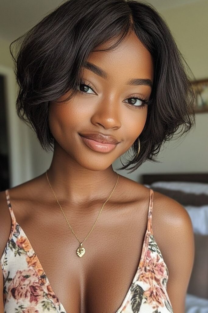 Voluminous Layered Bob with Soft Curtain Bangs