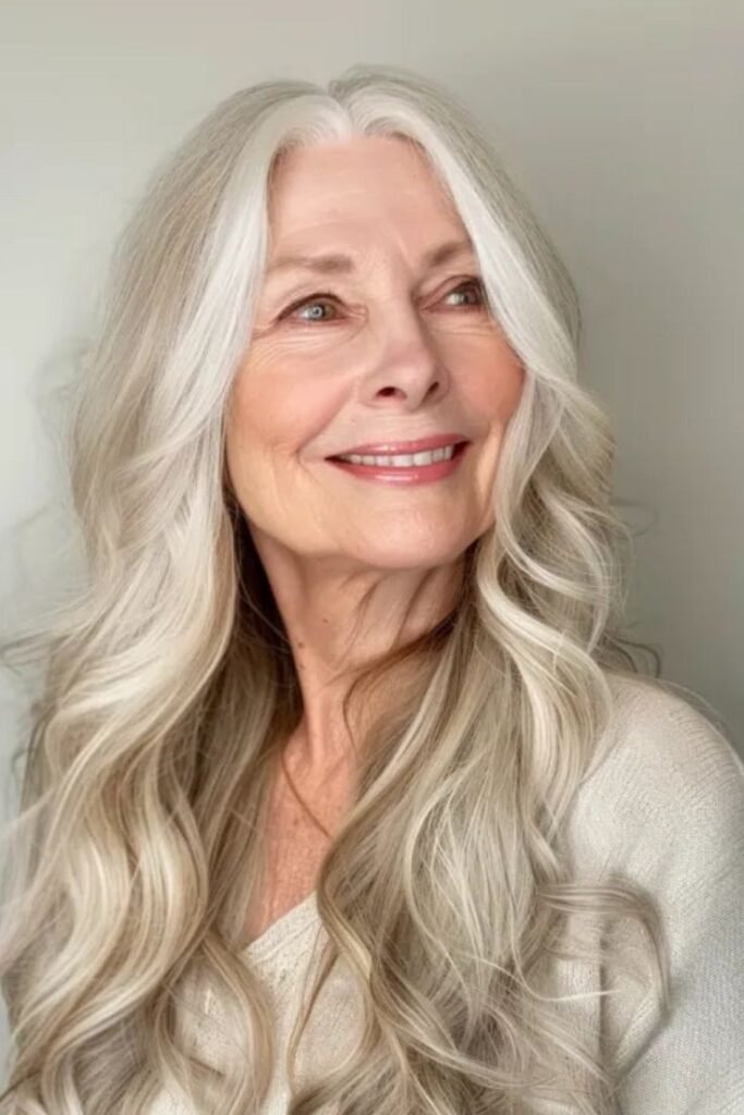 Voluminous Layered Curls with Bright Face-Framing Highlights
