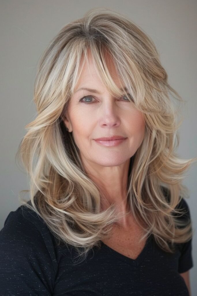 Voluminous Layered Cut with Side-Swept Curtain Bangs