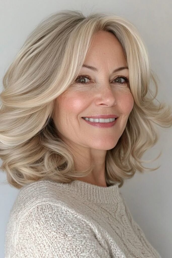 Voluminous Layered Lob with Face-Framing Waves