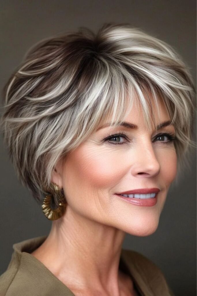Voluminous Layered Pixie Bob with Ash Blonde Highlights