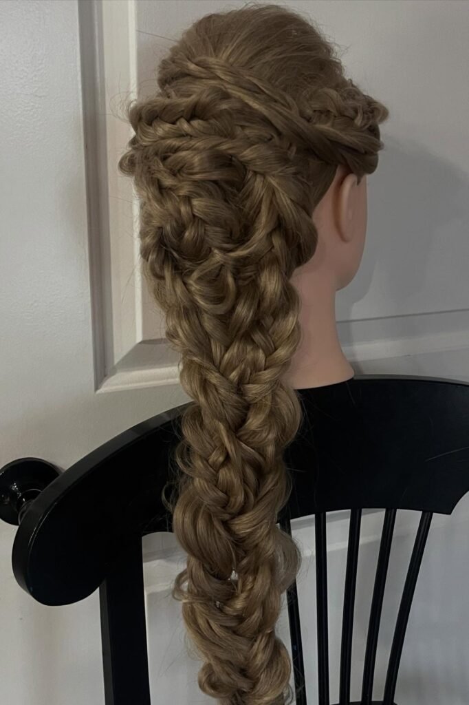 Voluminous Layered Pull-Through Braid on Light Brown Hair