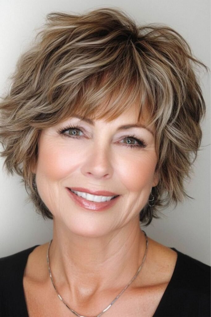 Voluminous Layered Shag with Caramel and Ash Highlights