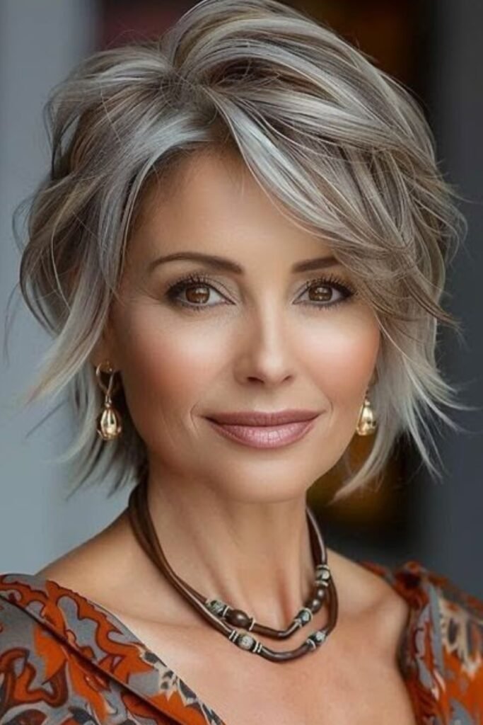 Voluminous Layered Shag with Silver Highlights