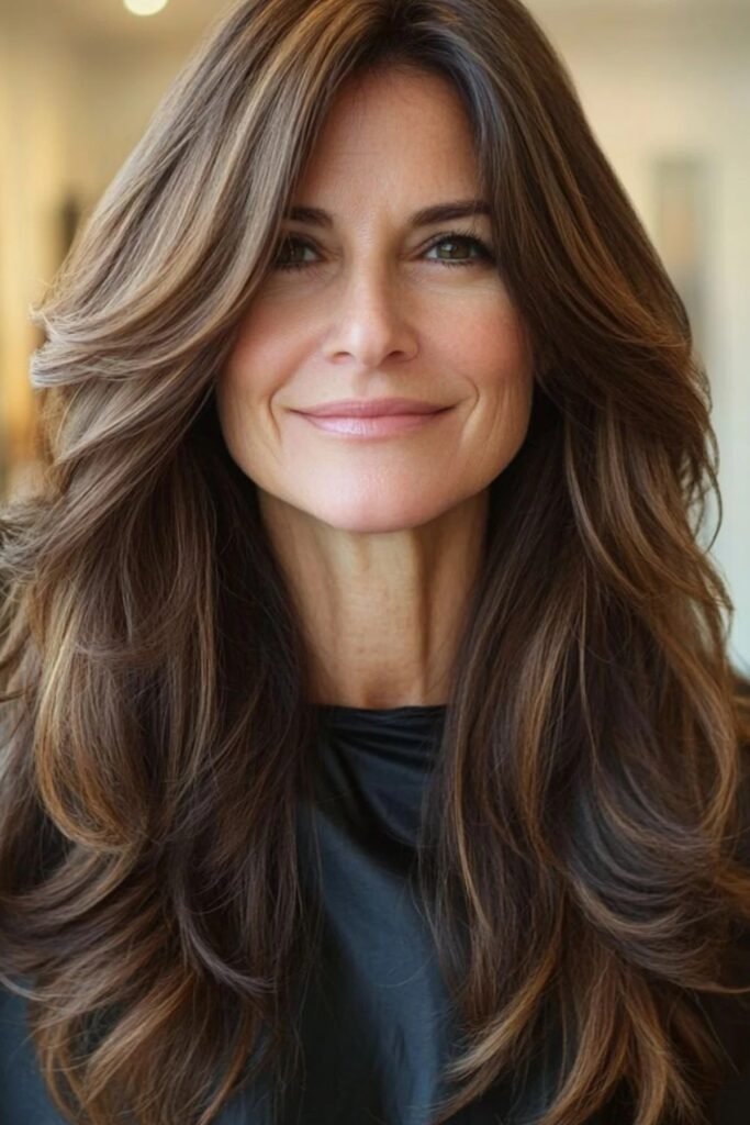 Voluminous Mahogany Waves with Center-Parted Face Frames