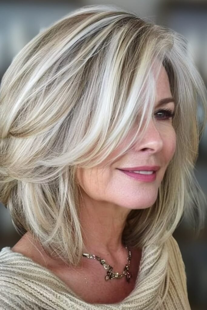 Voluminous Shoulder-Length Layers with Face-Framing Highlights