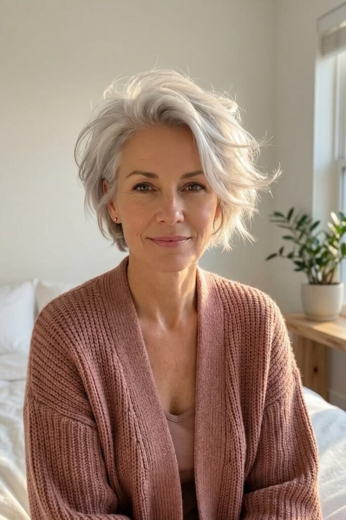 Voluminous Side-Parted Pixie Bob in Silver
