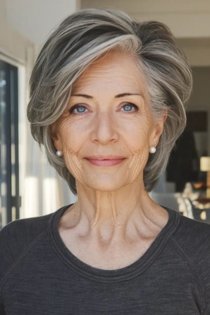 Voluminous Swept-Back Pixie with Side Part